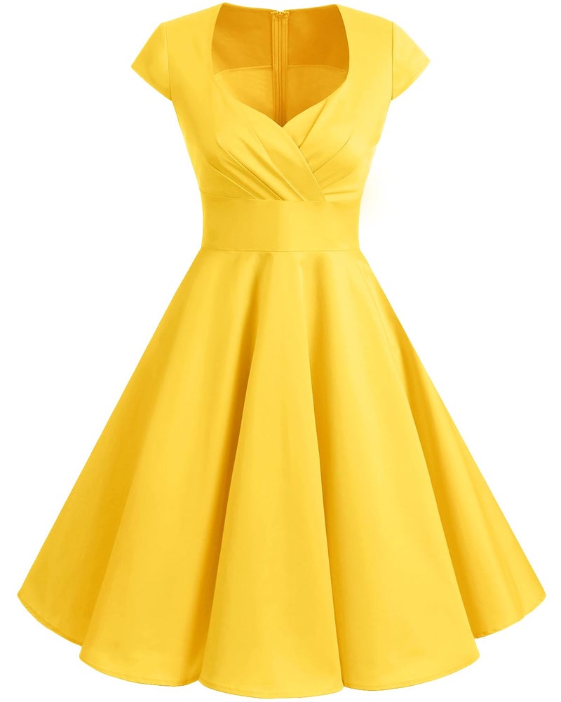 Bbonlinedress Yellow Vintage Summer Cocktail Dress Women Short Plus Size 1950s Retro Rockabilly Party Swing Dress Yellow 2XL - Image 5